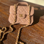 CHANEL Handbag 21K Beige Micro Lambskin Quilted Top Handle Flap Coin Purse with Chain -Knockoff
