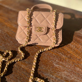 CHANEL Handbag 21K Beige Micro Lambskin Quilted Top Handle Flap Coin Purse with Chain -Knockoff
