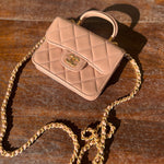 CHANEL Handbag 21K Beige Micro Lambskin Quilted Top Handle Flap Coin Purse with Chain -Knockoff
