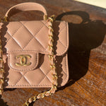 CHANEL Handbag 21K Beige Micro Lambskin Quilted Top Handle Flap Coin Purse with Chain -Knockoff
