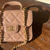 CHANEL Handbag 21K Beige Micro Lambskin Quilted Top Handle Flap Coin Purse with Chain -Knockoff
