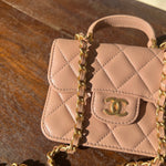 CHANEL Handbag 21K Beige Micro Lambskin Quilted Top Handle Flap Coin Purse with Chain -Knockoff
