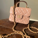 CHANEL Handbag 21K Beige Micro Lambskin Quilted Top Handle Flap Coin Purse with Chain -Knockoff
