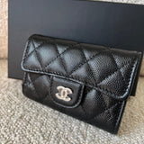 CHANEL Handbag 21K Black Caviar Quilted Key Holder Wallet Silver Hardware -Knockoff
