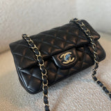 CHANEL Handbag 21K Black Lambskin Quilted Mini Rectangular Single Flap Light Gold Hardware -Knockoff
