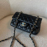 CHANEL Handbag 21K Black Lambskin Quilted Mini Rectangular Single Flap Light Gold Hardware -Knockoff
