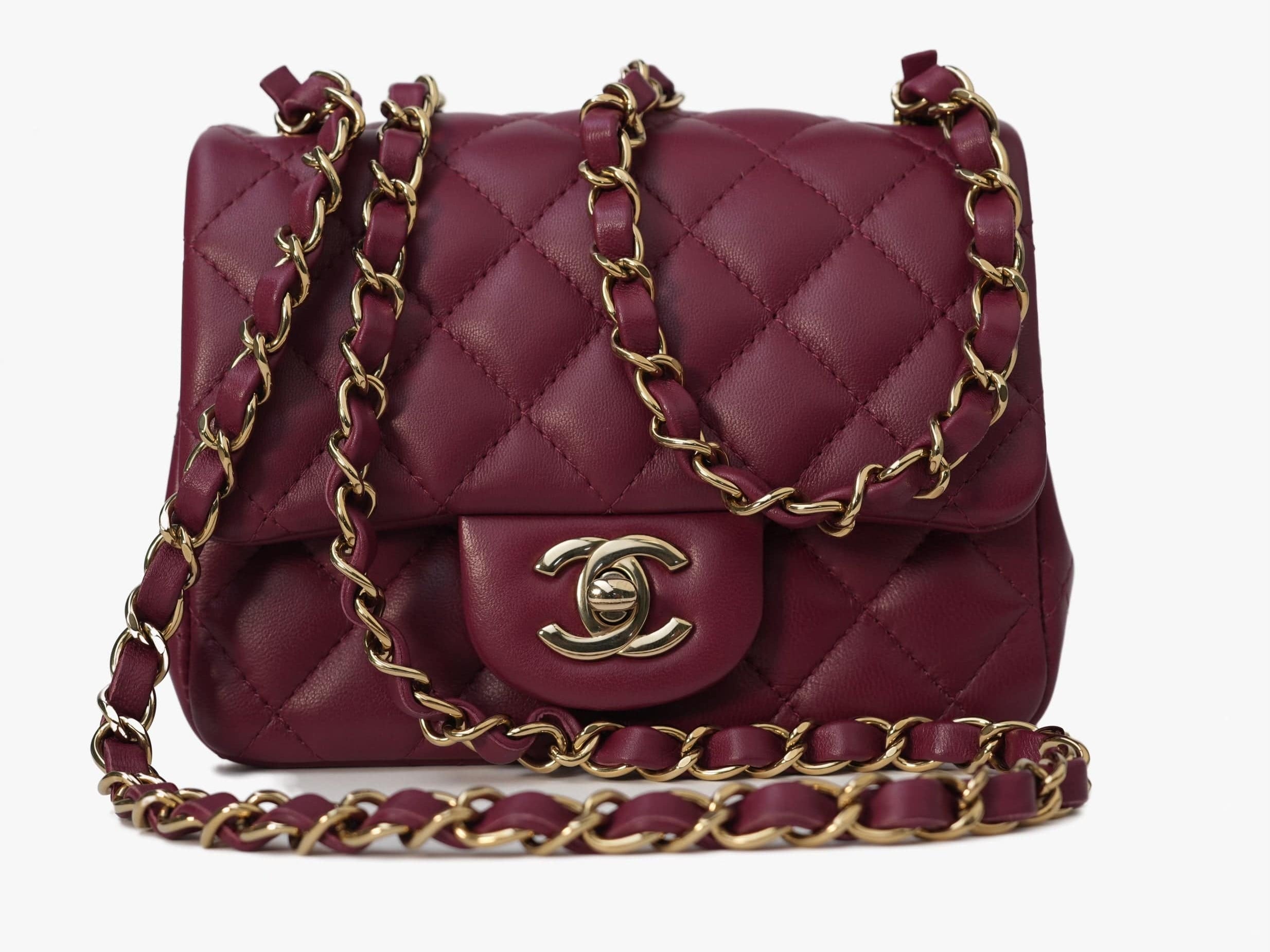 CHANEL Handbag 21K Burgundy Lambskin Quilted Mini Square Flap -Knockoff
