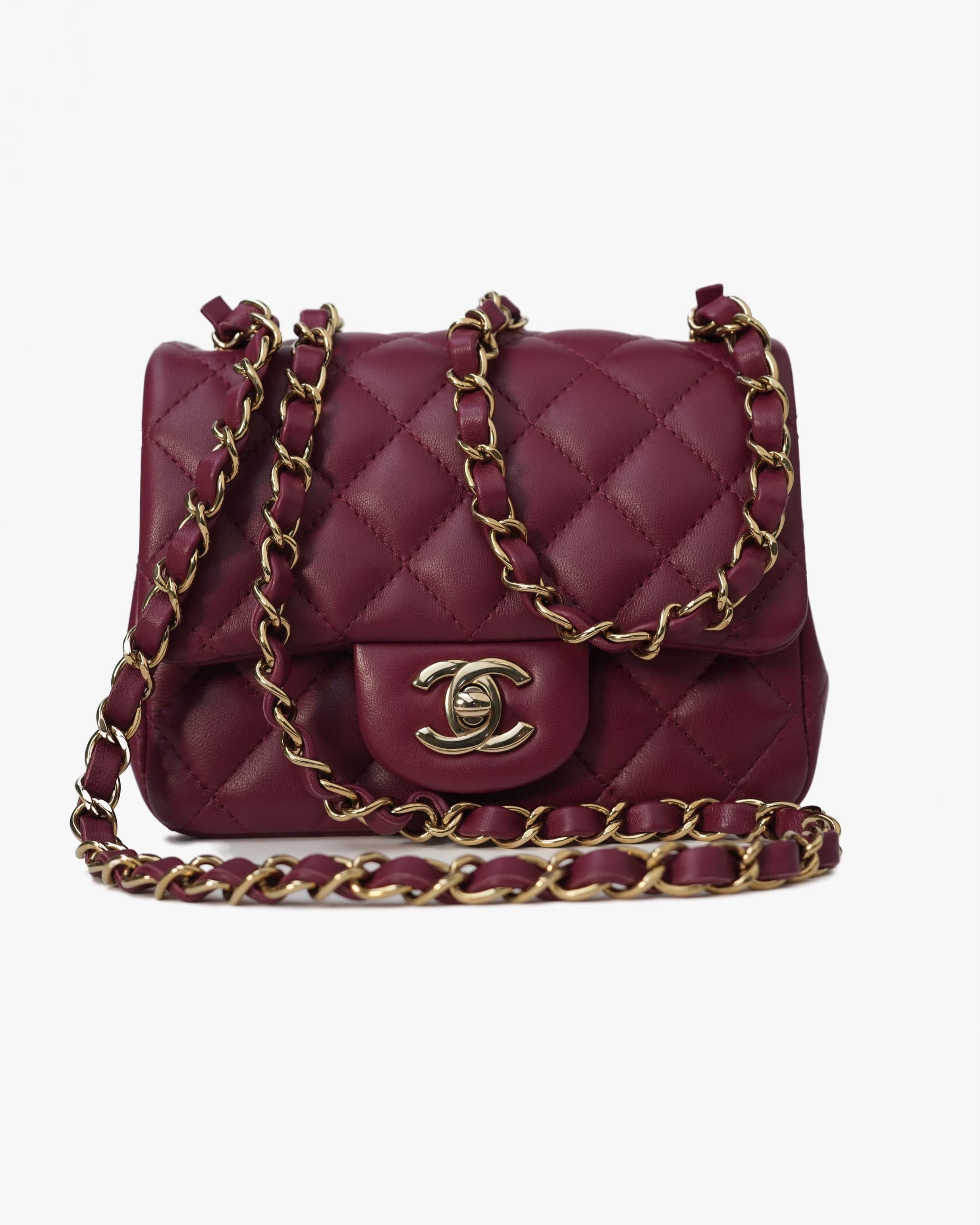 CHANEL Handbag 21K Burgundy Lambskin Quilted Mini Square Flap -Knockoff
