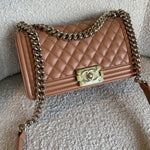 CHANEL Handbag 21K Caramel Caviar Quilted Old Medium Boy Bag LGHW -Knockoff
