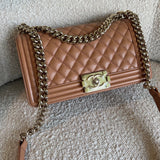 CHANEL Handbag 21K Caramel Caviar Quilted Old Medium Boy Bag LGHW -Knockoff
