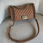 CHANEL Handbag 21K Caramel Caviar Quilted Old Medium Boy Bag LGHW -Knockoff
