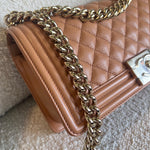 CHANEL Handbag 21K Caramel Caviar Quilted Old Medium Boy Bag LGHW -Knockoff
