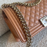 CHANEL Handbag 21K Caramel Caviar Quilted Old Medium Boy Bag LGHW -Knockoff
