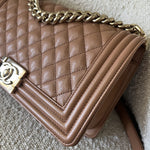 CHANEL Handbag 21K Caramel Caviar Quilted Old Medium Boy Bag LGHW - -Knockoff
