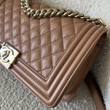 CHANEL Handbag 21K Caramel Caviar Quilted Old Medium Boy Bag LGHW - -Knockoff
