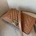 CHANEL Handbag 21K Caramel Caviar Quilted Old Medium Boy Bag LGHW -Knockoff
