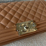 CHANEL Handbag 21K Caramel Caviar Quilted Old Medium Boy Bag LGHW -Knockoff
