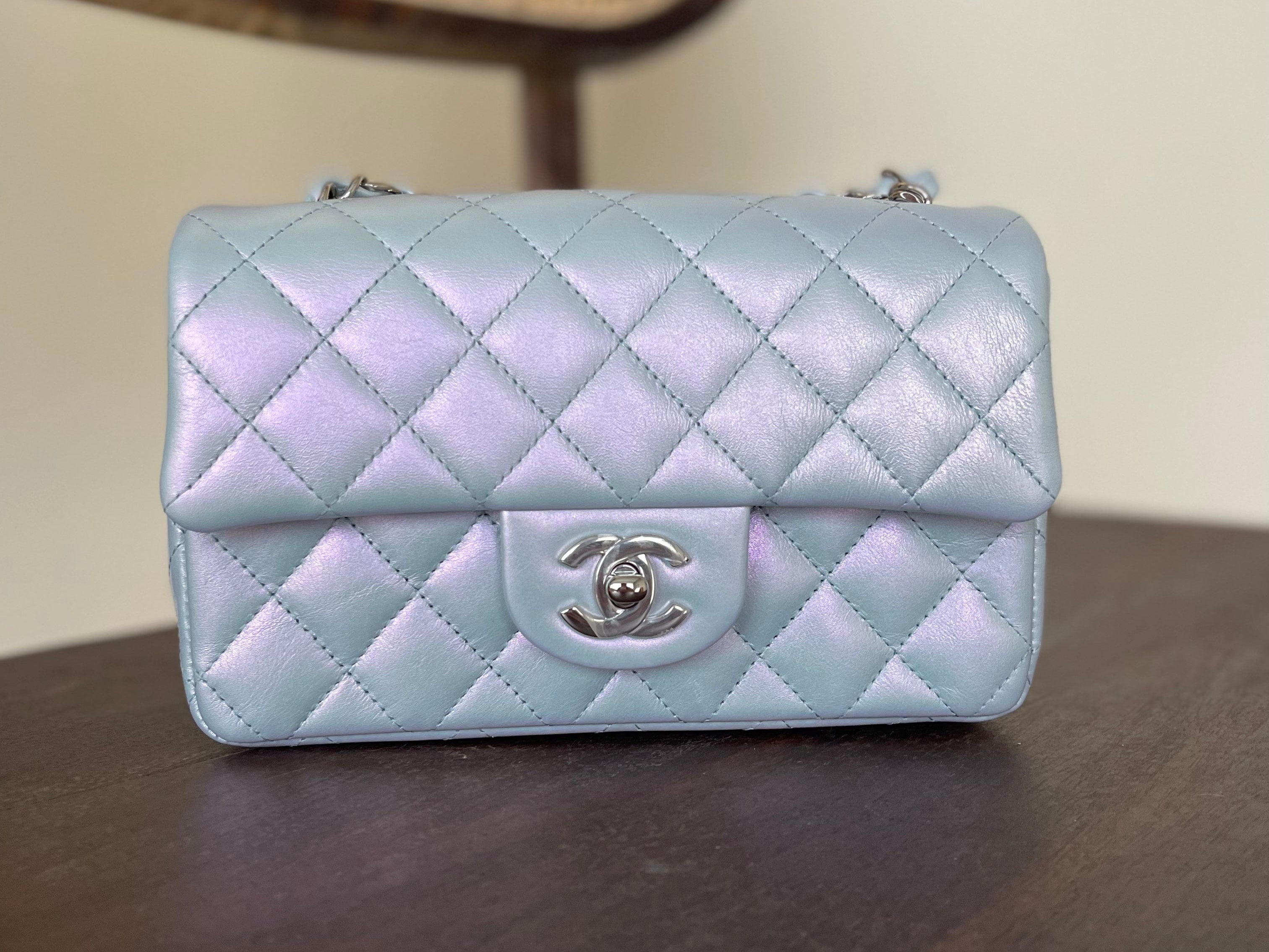 CHANEL Handbag 21K Iridescent Blue Calfskin Quilted Rectangular Mini SHW -Knockoff
