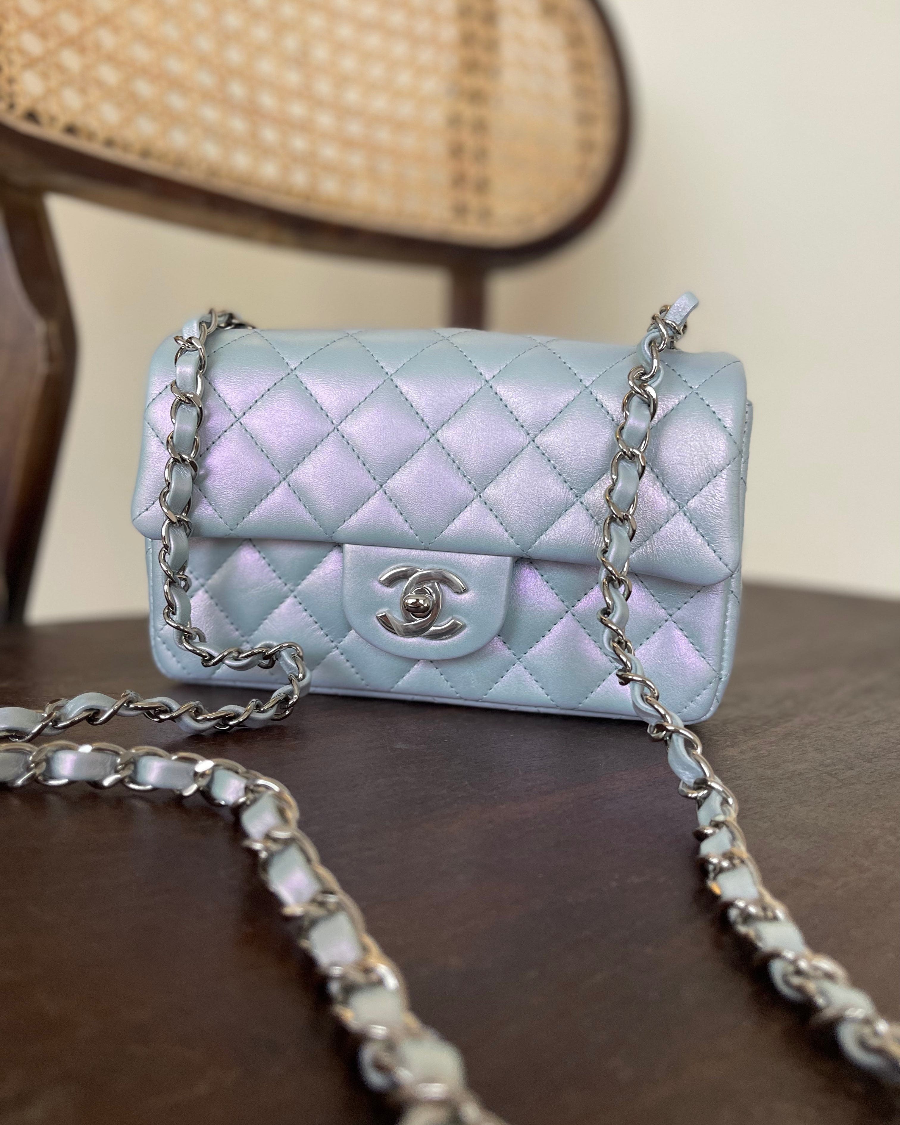 CHANEL Handbag 21K Iridescent Blue Calfskin Quilted Rectangular Mini SHW -Knockoff
