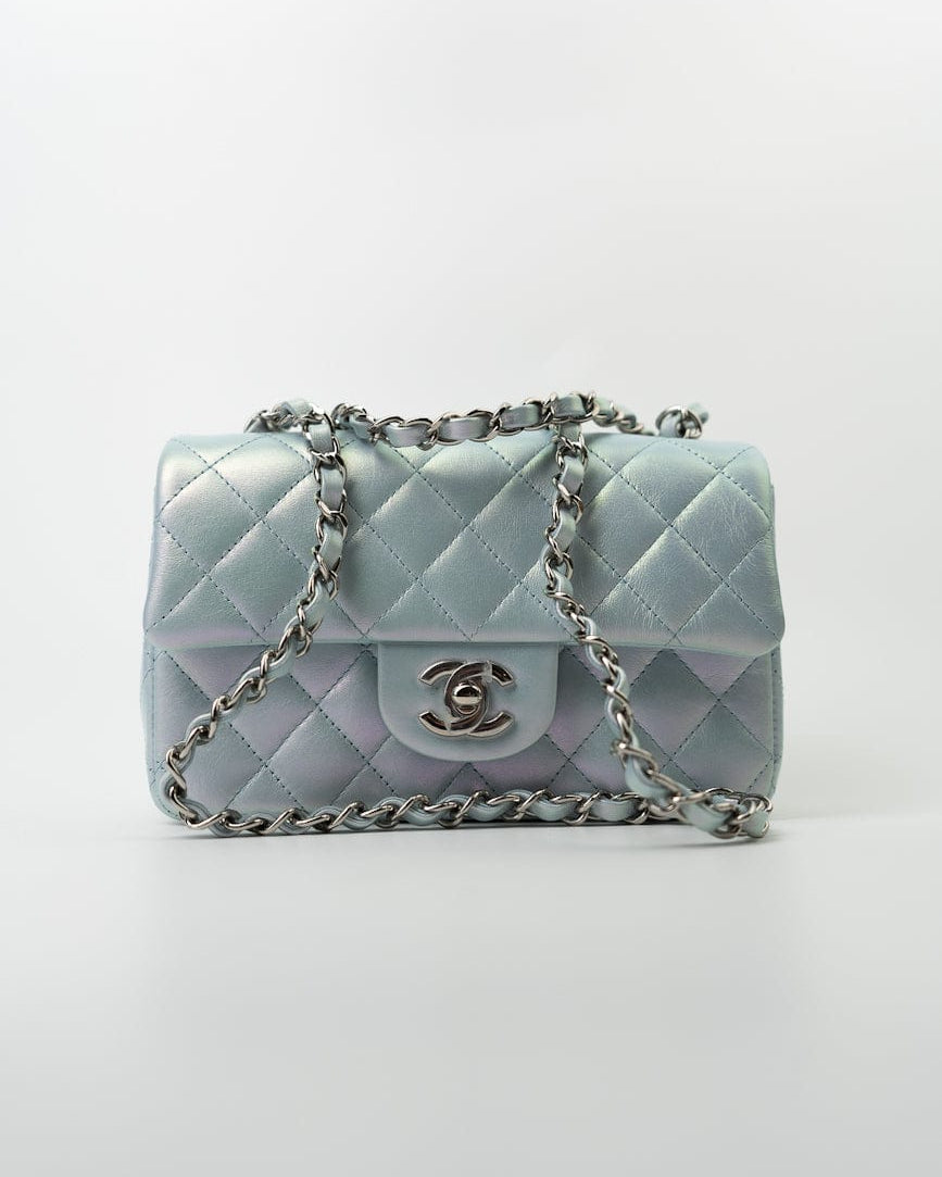 CHANEL Handbag 21K Iridescent Blue Calfskin Quilted Rectangular Mini SHW -Knockoff
