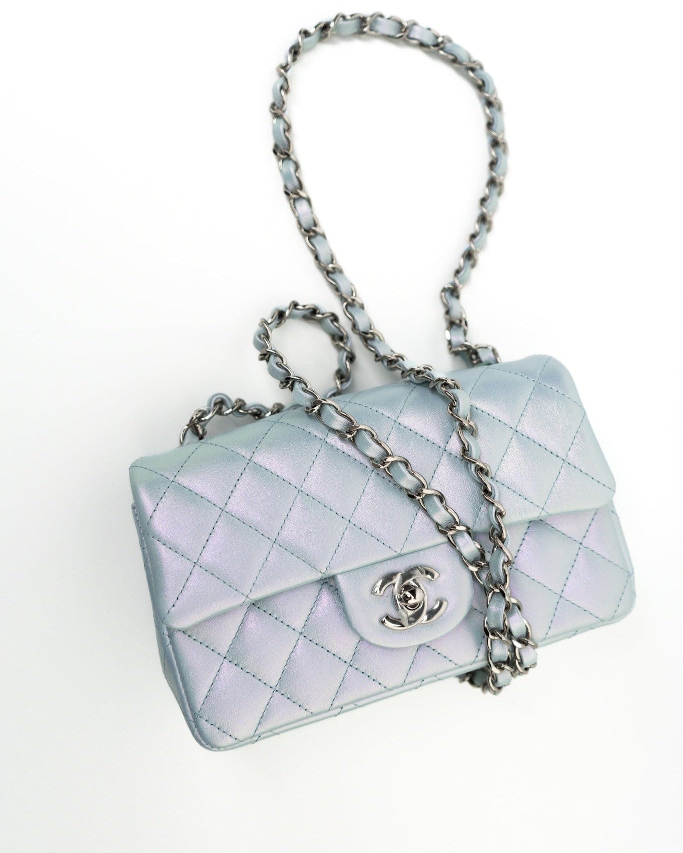 CHANEL Handbag 21K Iridescent Blue Calfskin Quilted Rectangular Mini SHW -Knockoff
