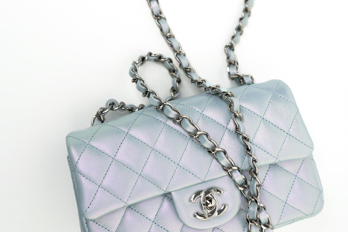 CHANEL Handbag 21K Iridescent Blue Calfskin Quilted Rectangular Mini SHW -Knockoff
