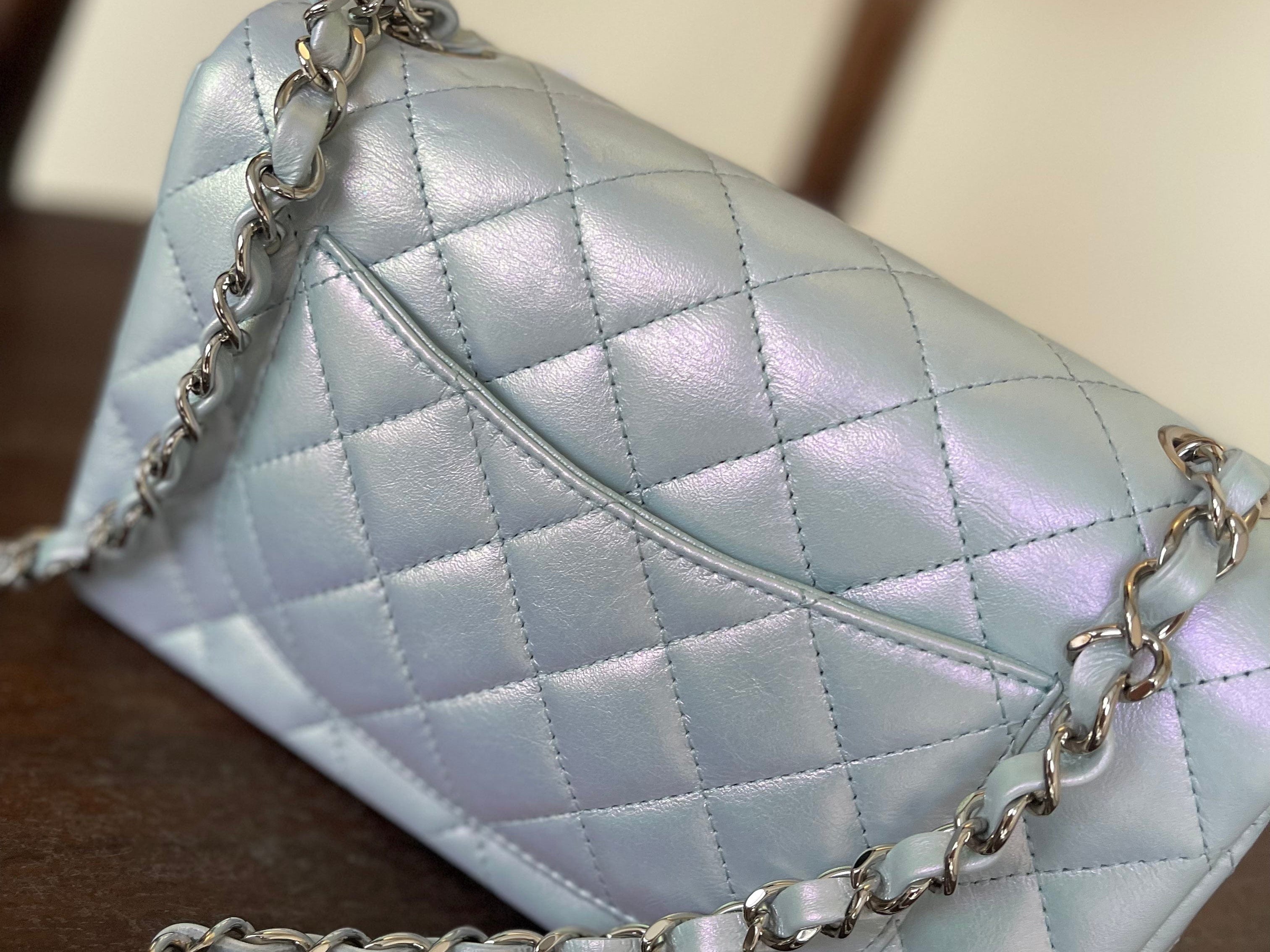 CHANEL Handbag 21K Iridescent Blue Calfskin Quilted Rectangular Mini SHW -Knockoff
