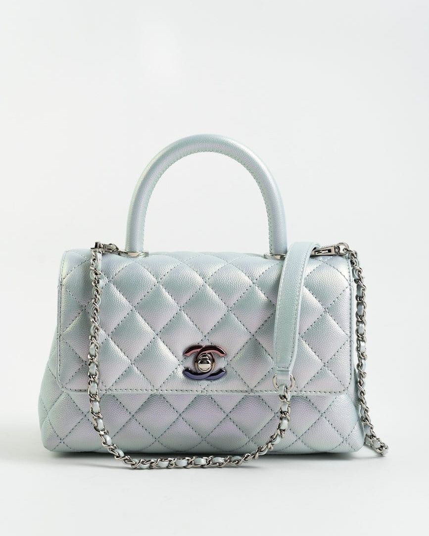 CHANEL Handbag 21K Iridescent Blue Caviar Quilted Coco Handle Small -Knockoff
