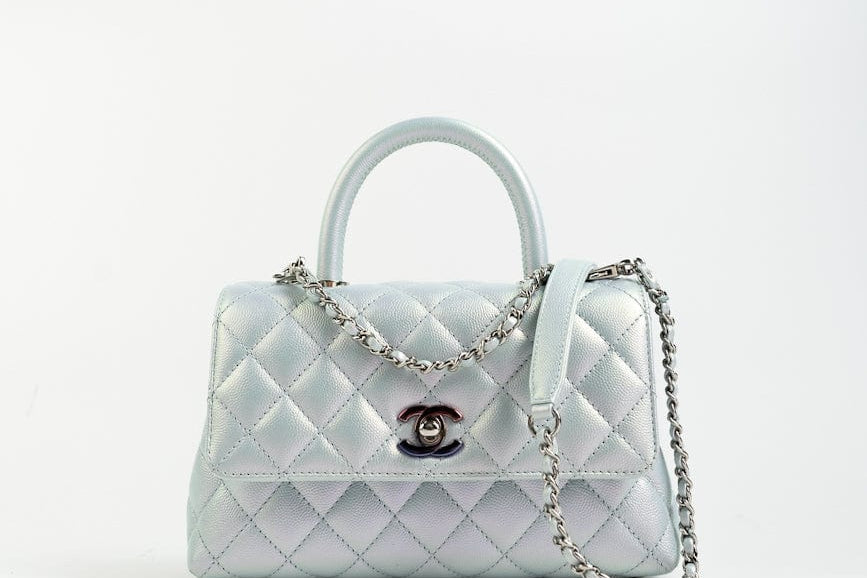 CHANEL Handbag 21K Iridescent Blue Caviar Quilted Coco Handle Small -Knockoff
