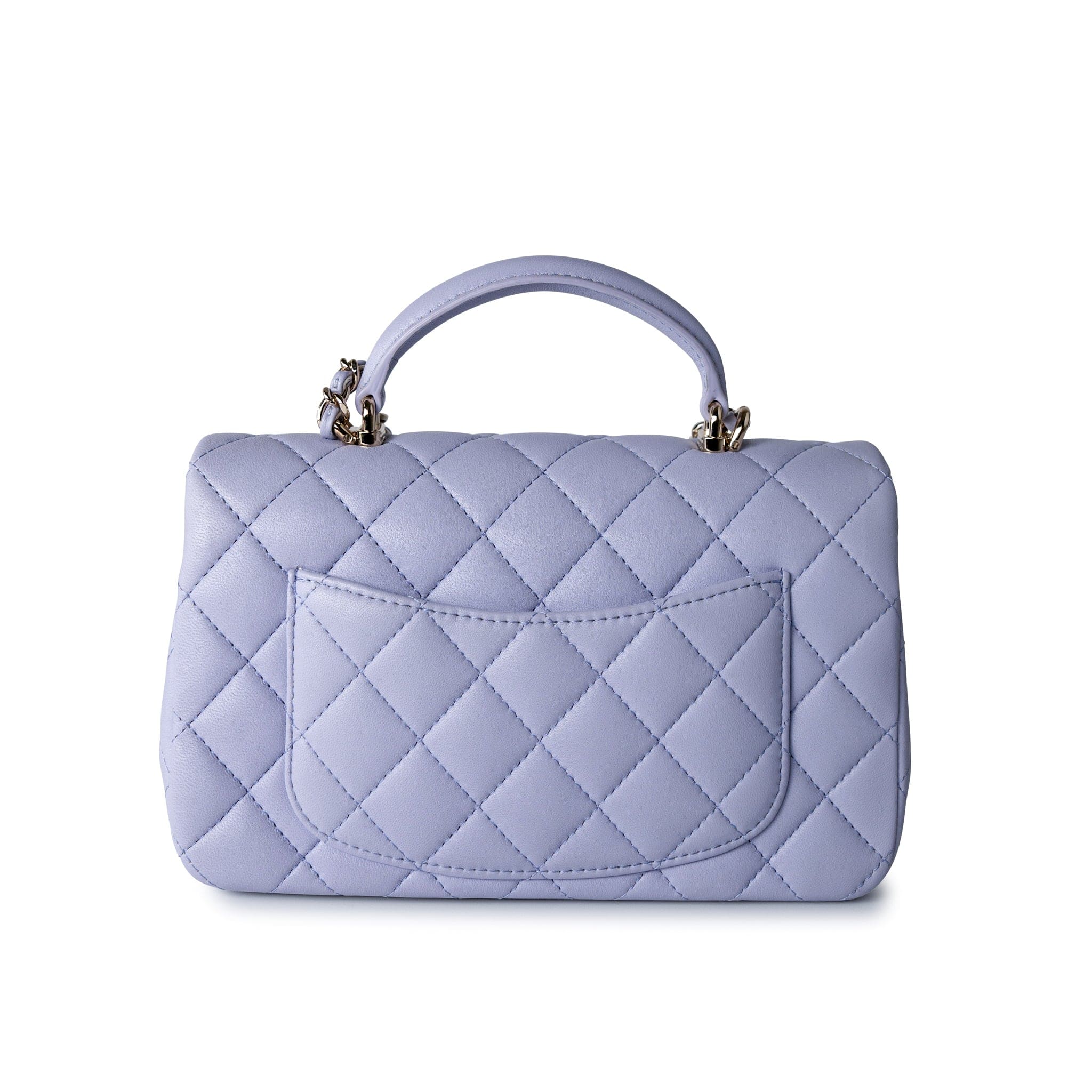 CHANEL Handbag 21k Lavender/ Light Purple Lambskin Quilted Mini Top Handle Light Gold Hardware -Knockoff
