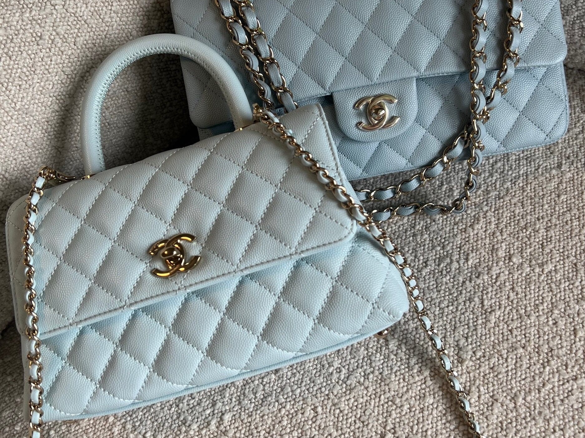 CHANEL Handbag 21K Light Blue Caviar Quilted Coco Handle Small LGHW -Knockoff
