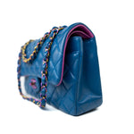 CHANEL Handbag 21P Blue Lambskin Quilted Classic Flap Medium Rainbow Hardware -Knockoff
