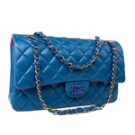 CHANEL Handbag 21P Blue Lambskin Quilted Classic Flap Medium Rainbow Hardware -Knockoff
