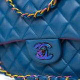 CHANEL Handbag 21P Blue Lambskin Quilted Classic Flap Medium Rainbow Hardware -Knockoff
