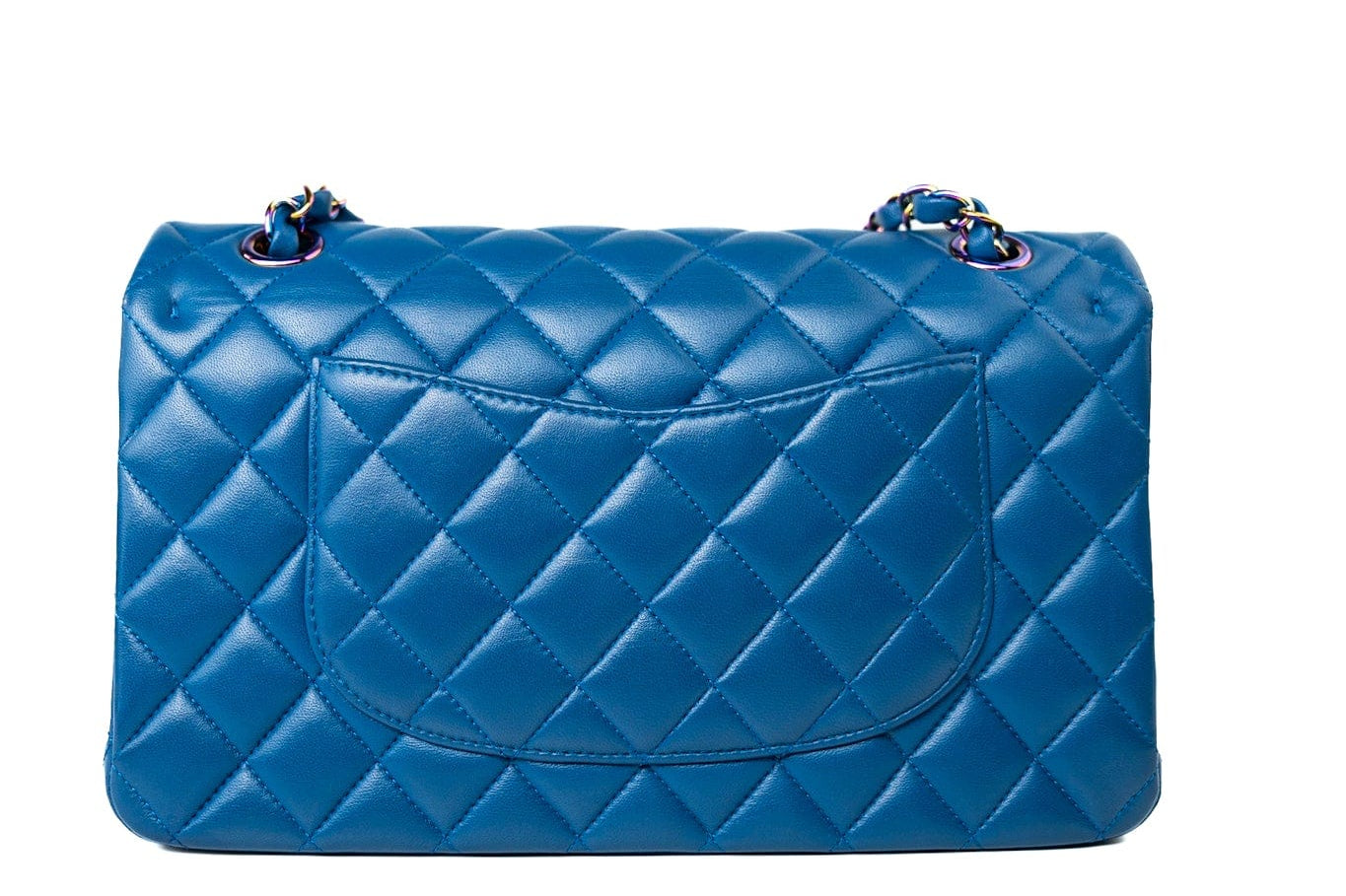 CHANEL Handbag 21P Blue Lambskin Quilted Classic Flap Medium Rainbow Hardware -Knockoff
