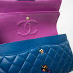 CHANEL Handbag 21P Blue Lambskin Quilted Classic Flap Medium Rainbow Hardware -Knockoff
