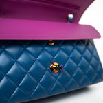 CHANEL Handbag 21P Blue Lambskin Quilted Classic Flap Medium Rainbow Hardware -Knockoff
