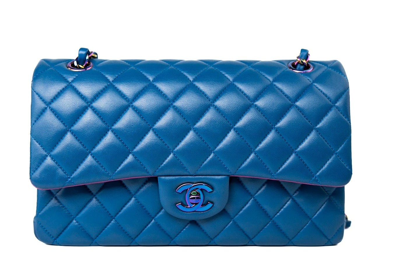 CHANEL Handbag 21P Blue Lambskin Quilted Classic Flap Medium Rainbow Hardware -Knockoff
