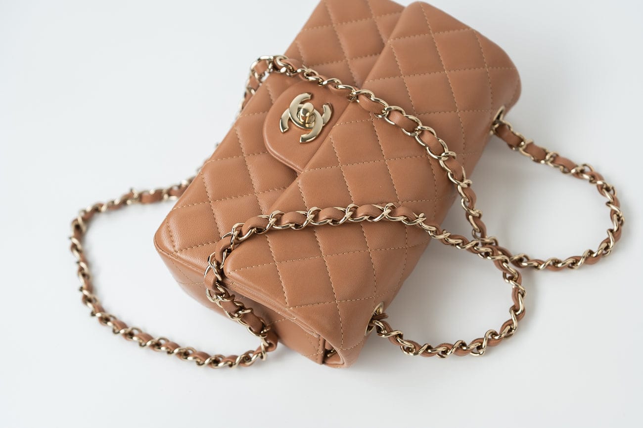 CHANEL Handbag 21P Caramel Lambskin Quilted Mini Rectangular Single Flap LGHW -Knockoff
