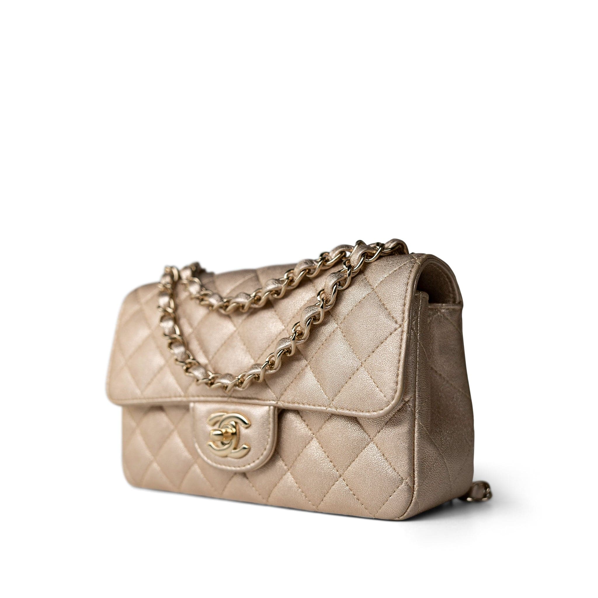 CHANEL Handbag 21P Gold Grained Lambskin Mini Rectangular Flap Light Gold Hardware -Knockoff
