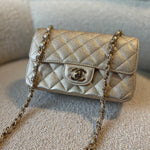 CHANEL Handbag 21P GOLD METALLIC CAVIAR QUILTED MINI RECTANGULAR SINGLE FLAP LIGHT GOLD HARDWARE -Knockoff
