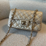 CHANEL Handbag 21P GOLD METALLIC CAVIAR QUILTED MINI RECTANGULAR SINGLE FLAP LIGHT GOLD HARDWARE -Knockoff
