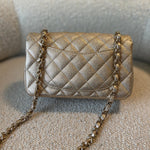 CHANEL Handbag 21P GOLD METALLIC CAVIAR QUILTED MINI RECTANGULAR SINGLE FLAP LIGHT GOLD HARDWARE -Knockoff
