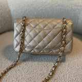 CHANEL Handbag 21P GOLD METALLIC CAVIAR QUILTED MINI RECTANGULAR SINGLE FLAP LIGHT GOLD HARDWARE -Knockoff
