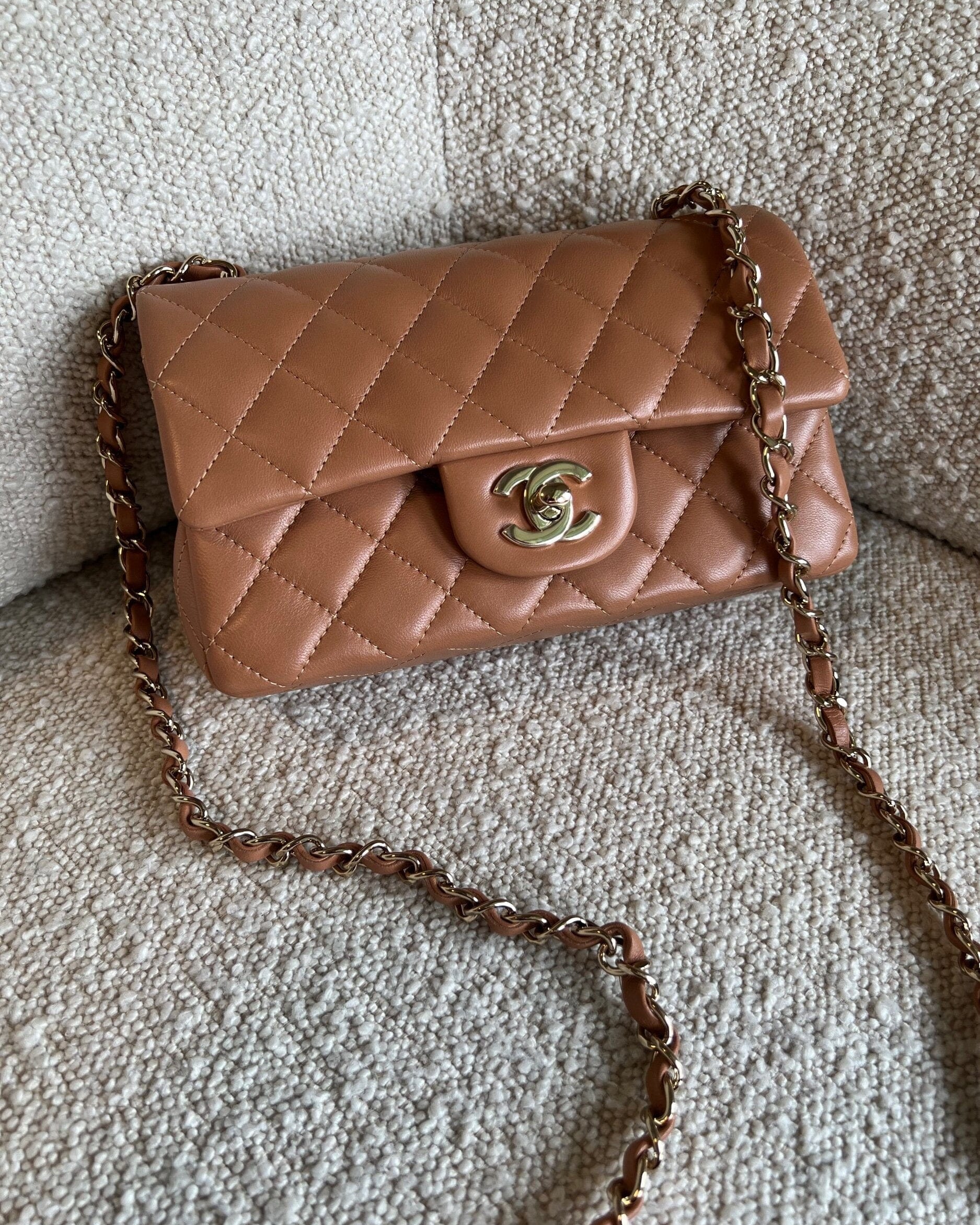 CHANEL Handbag 21P Mini Rectangular Caramel Lambskin Quilted Flap LGHW -Knockoff
