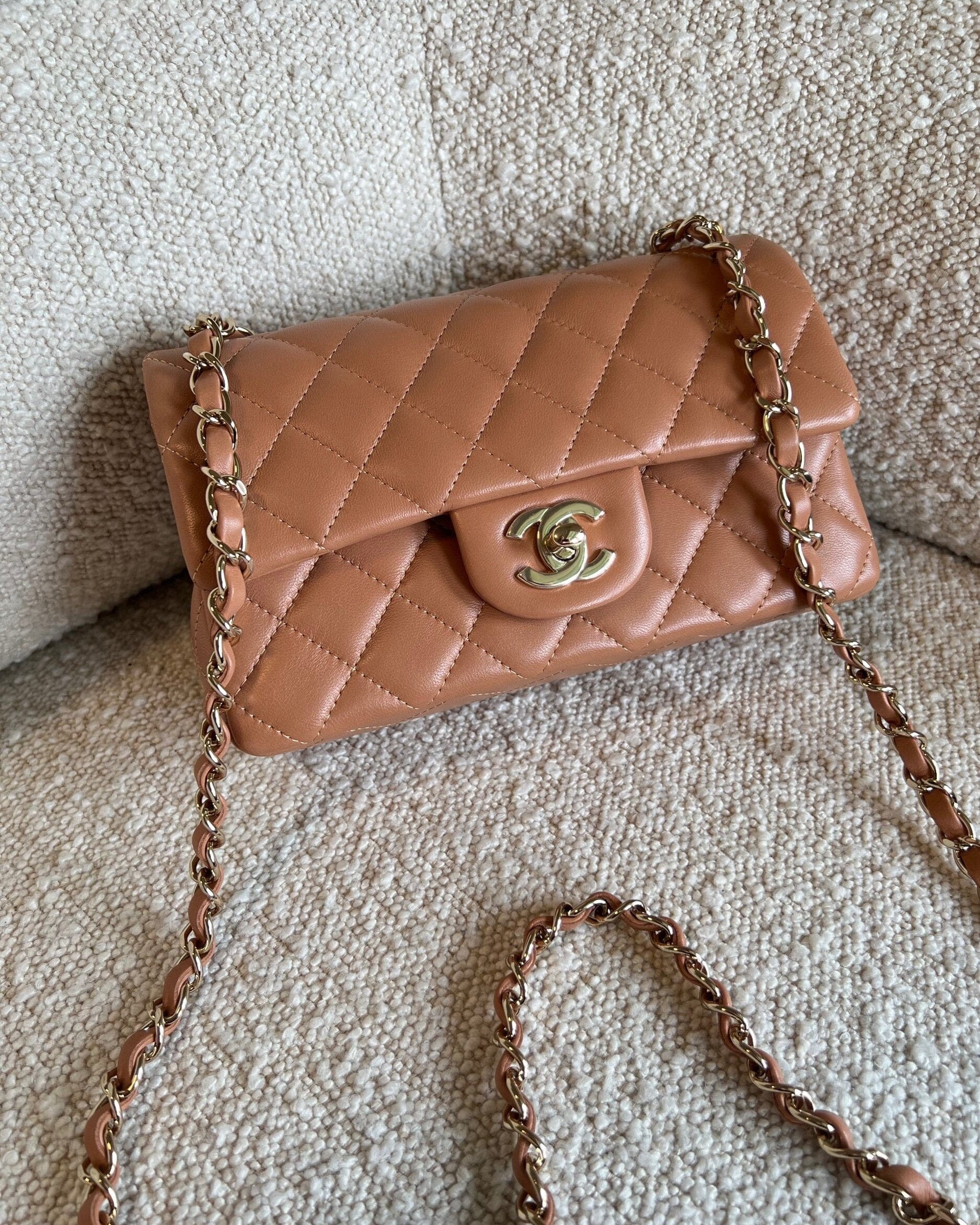 CHANEL Handbag 21P Mini Rectangular Caramel Lambskin Quilted Flap LGHW -Knockoff
