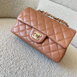 CHANEL Handbag 21P Mini Rectangular Caramel Lambskin Quilted Flap Light Gold Hardware -Knockoff
