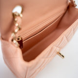 CHANEL Handbag 21P Rose Clair Pink/ Beige Lambskin Quilted Mini Rectangular Flap Light Gold Hardware -Knockoff
