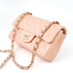 CHANEL Handbag 21P Rose Clair Pink/ Beige Lambskin Quilted Mini Rectangular Flap Light Gold Hardware -Knockoff
