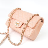 CHANEL Handbag 21P Rose Clair Pink/ Beige Lambskin Quilted Mini Rectangular Flap Light Gold Hardware -Knockoff
